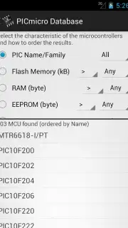 PICmicro Database Screenshot 4